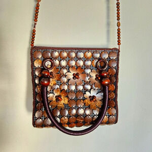Handmade Coconut Shell Purse Crossbody Bag Artisan Artsy Eclectic‎ Boho Tropical